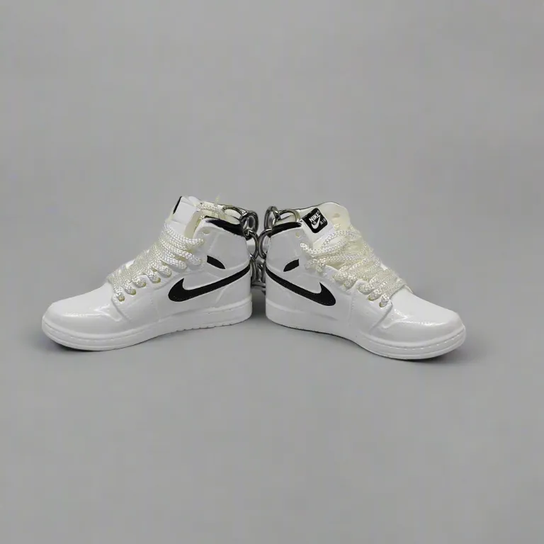 3D Sneaker Keychain White Shoe Pair with Black Logo