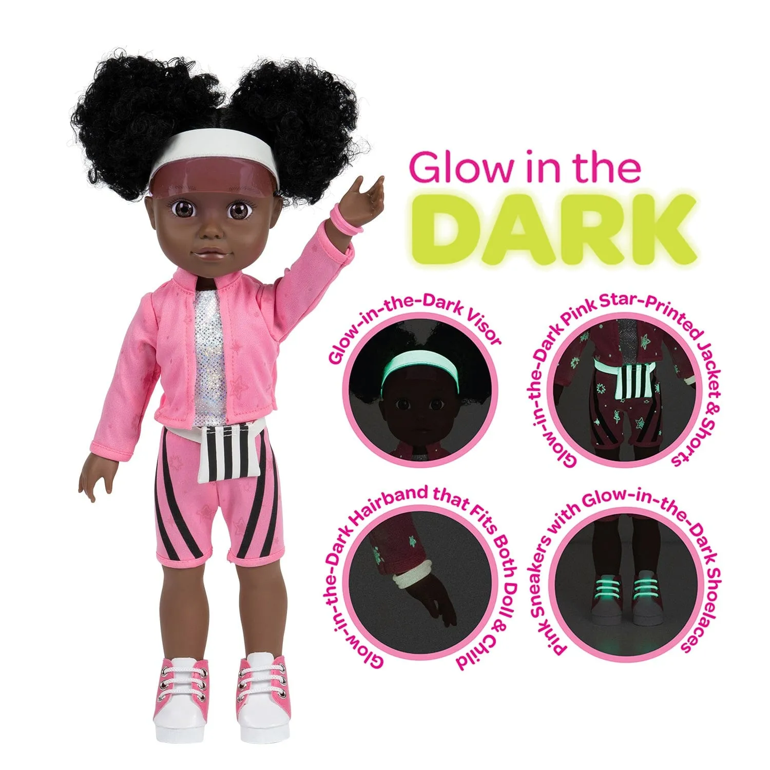Adora Glow Girls African American Doll Set with Glow-in-the-Dark Clothes & Accessories - Serena