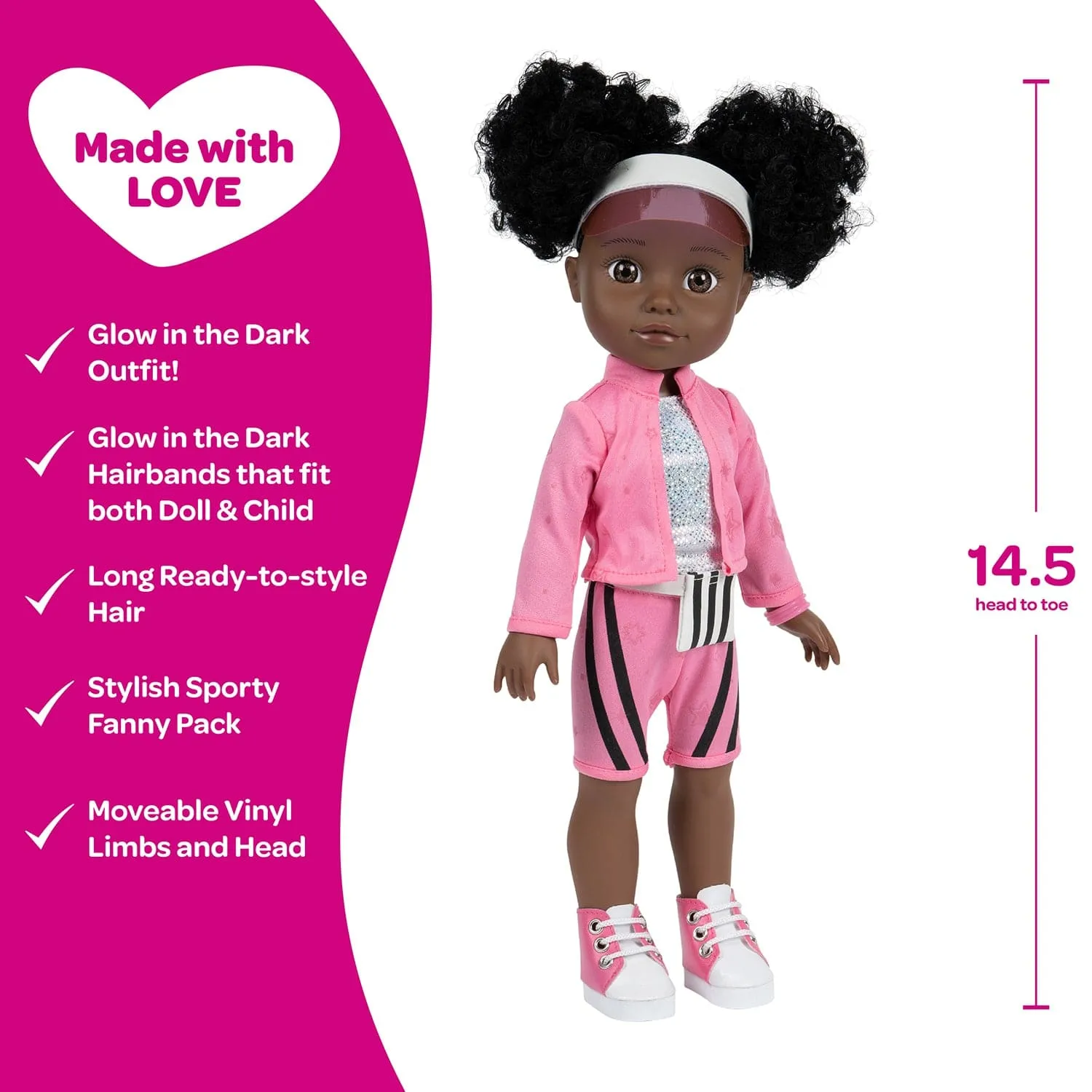 Adora Glow Girls African American Doll Set with Glow-in-the-Dark Clothes & Accessories - Serena
