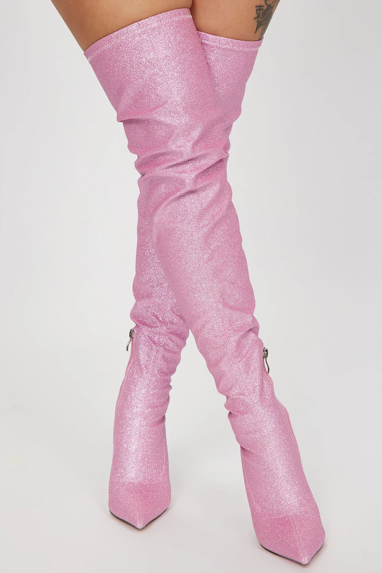 All That Sparkle Over The Knee Boots  - Pink