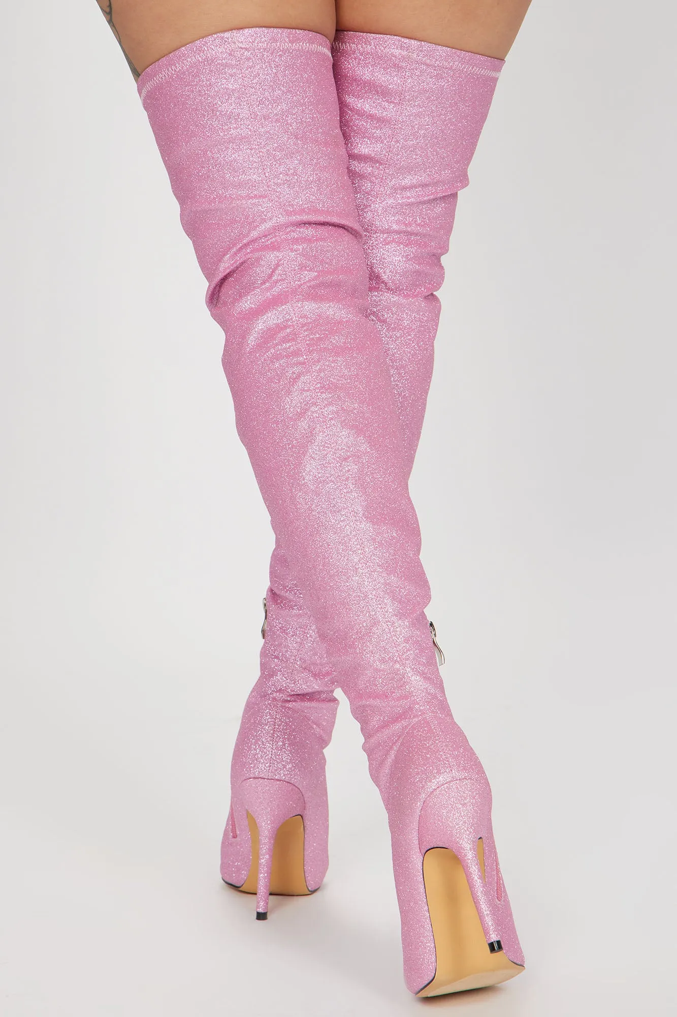 All That Sparkle Over The Knee Boots  - Pink