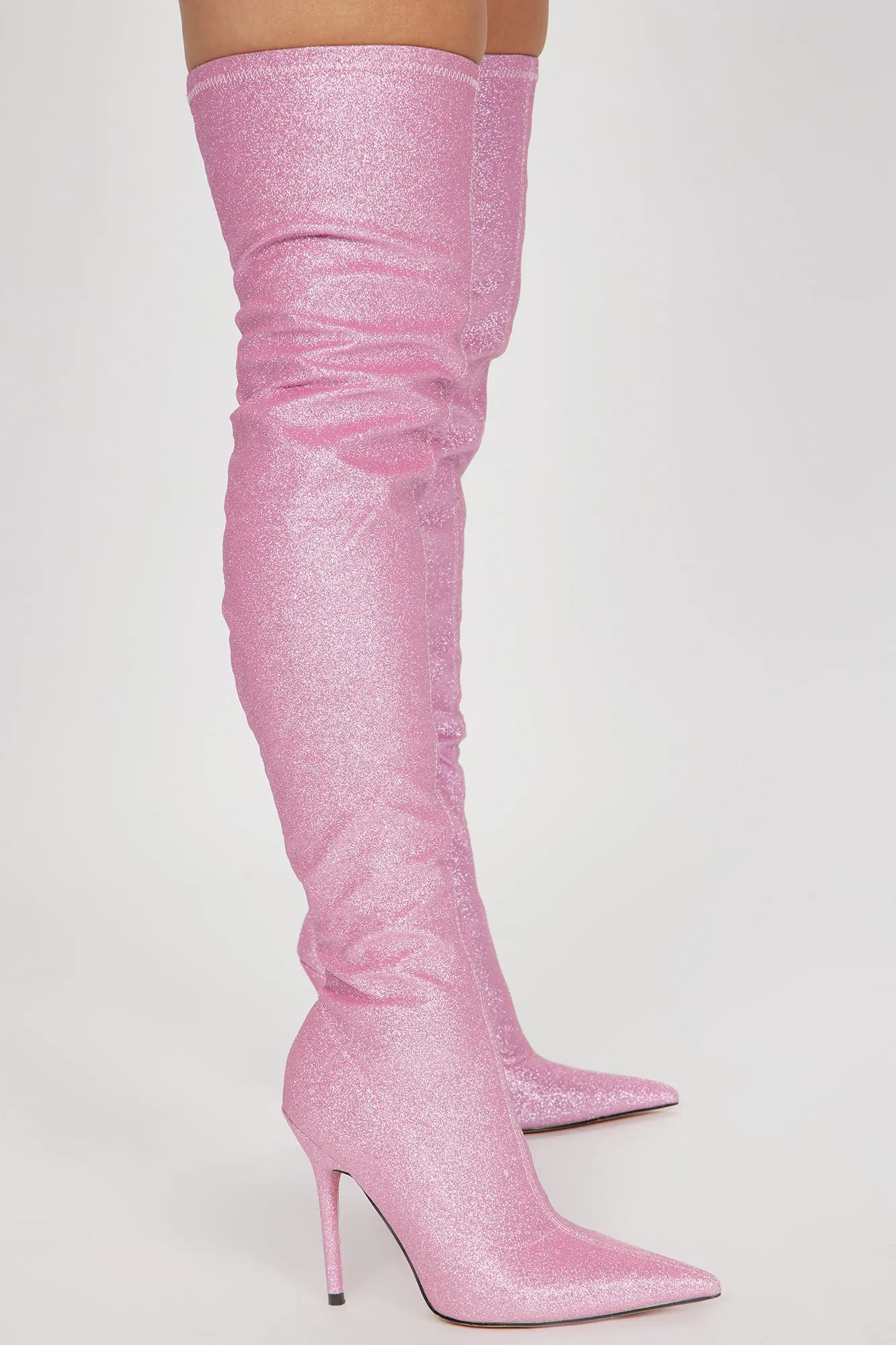 All That Sparkle Over The Knee Boots  - Pink