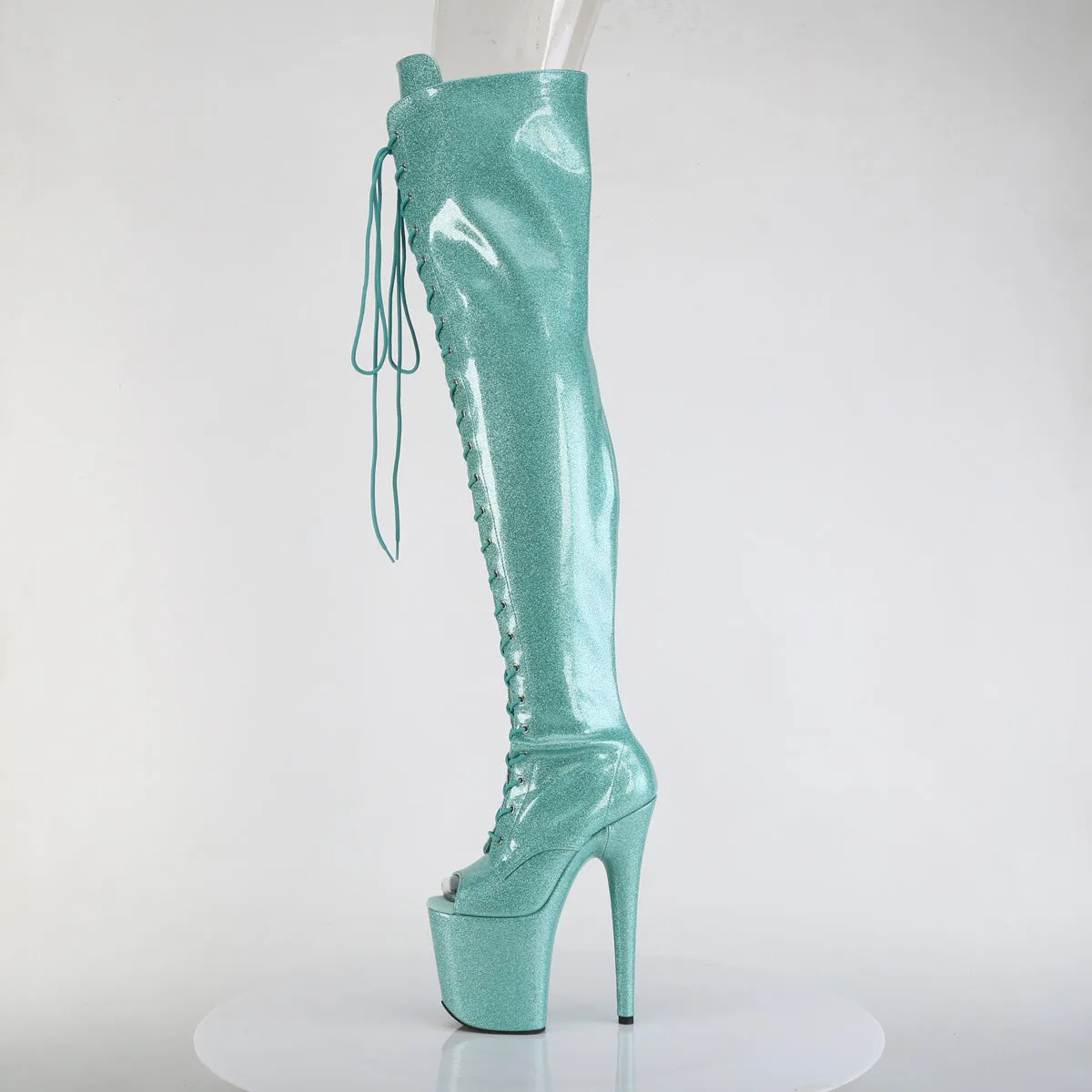 Aqua Glitter Peep Toe Thigh High Boots Flamingo-3021GP