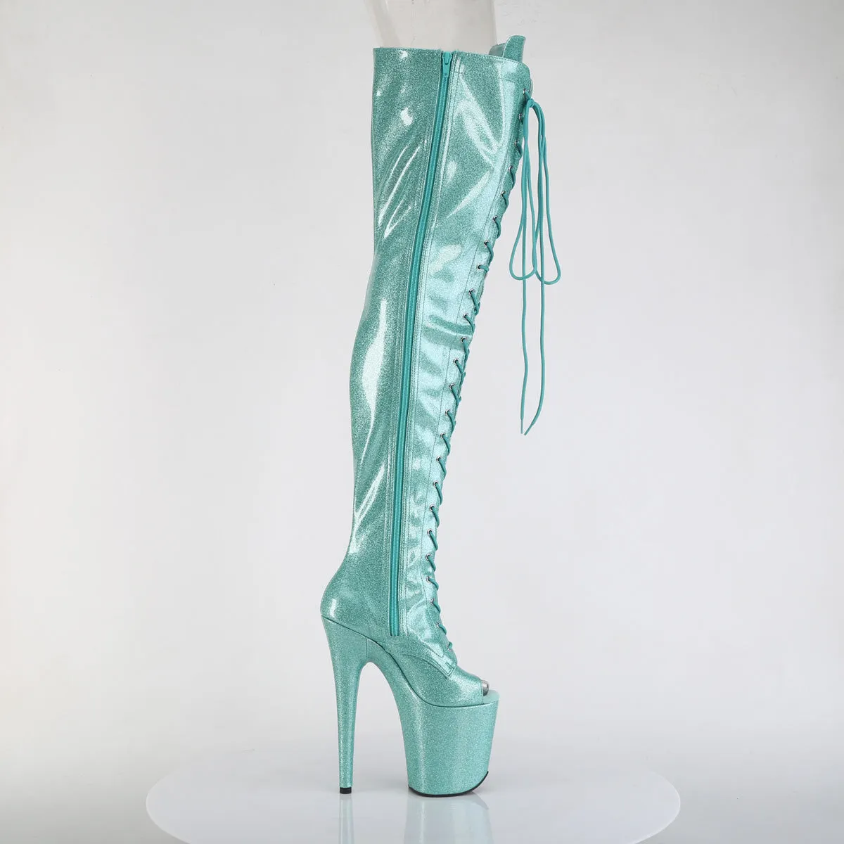 Aqua Glitter Peep Toe Thigh High Boots Flamingo-3021GP