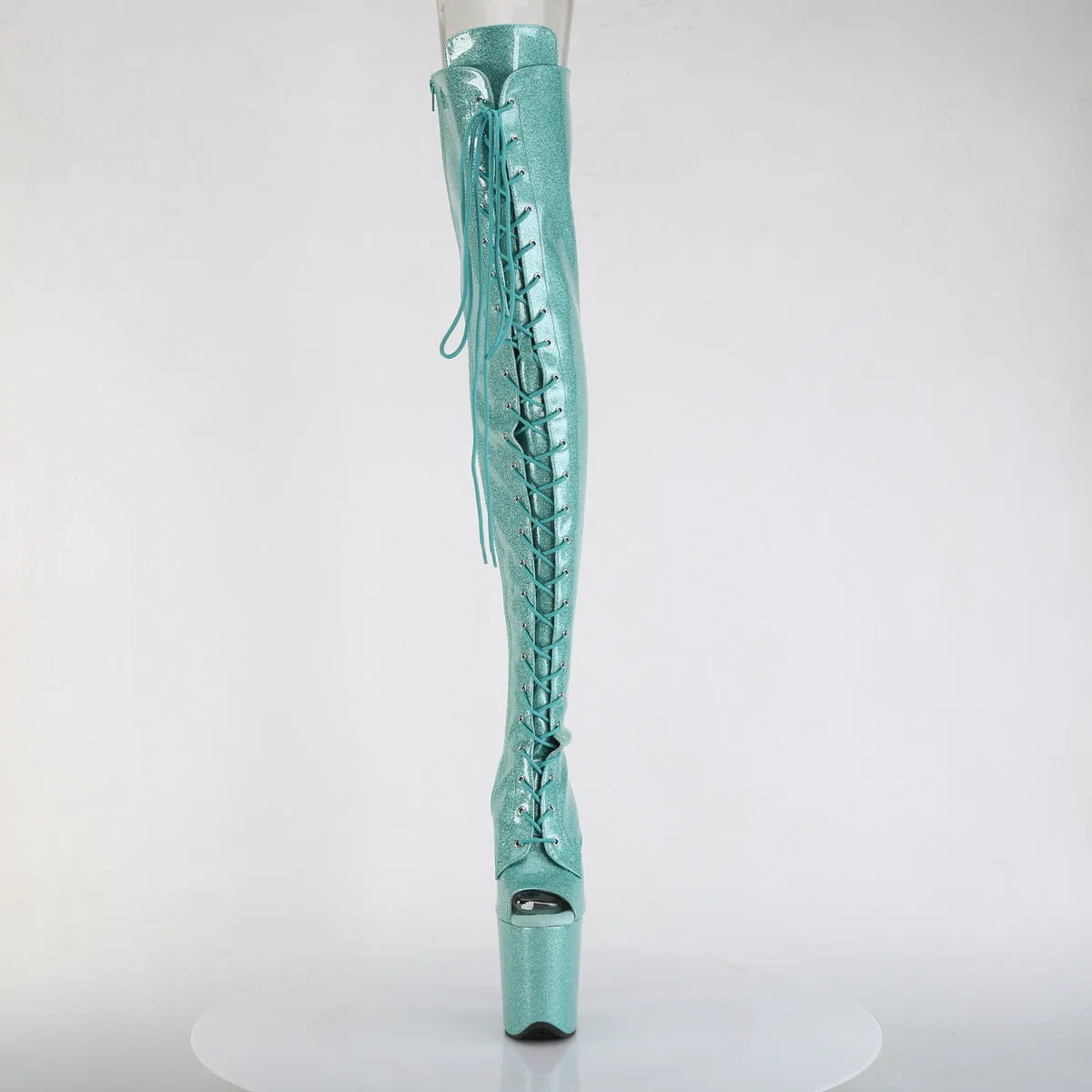 Aqua Glitter Peep Toe Thigh High Boots Flamingo-3021GP