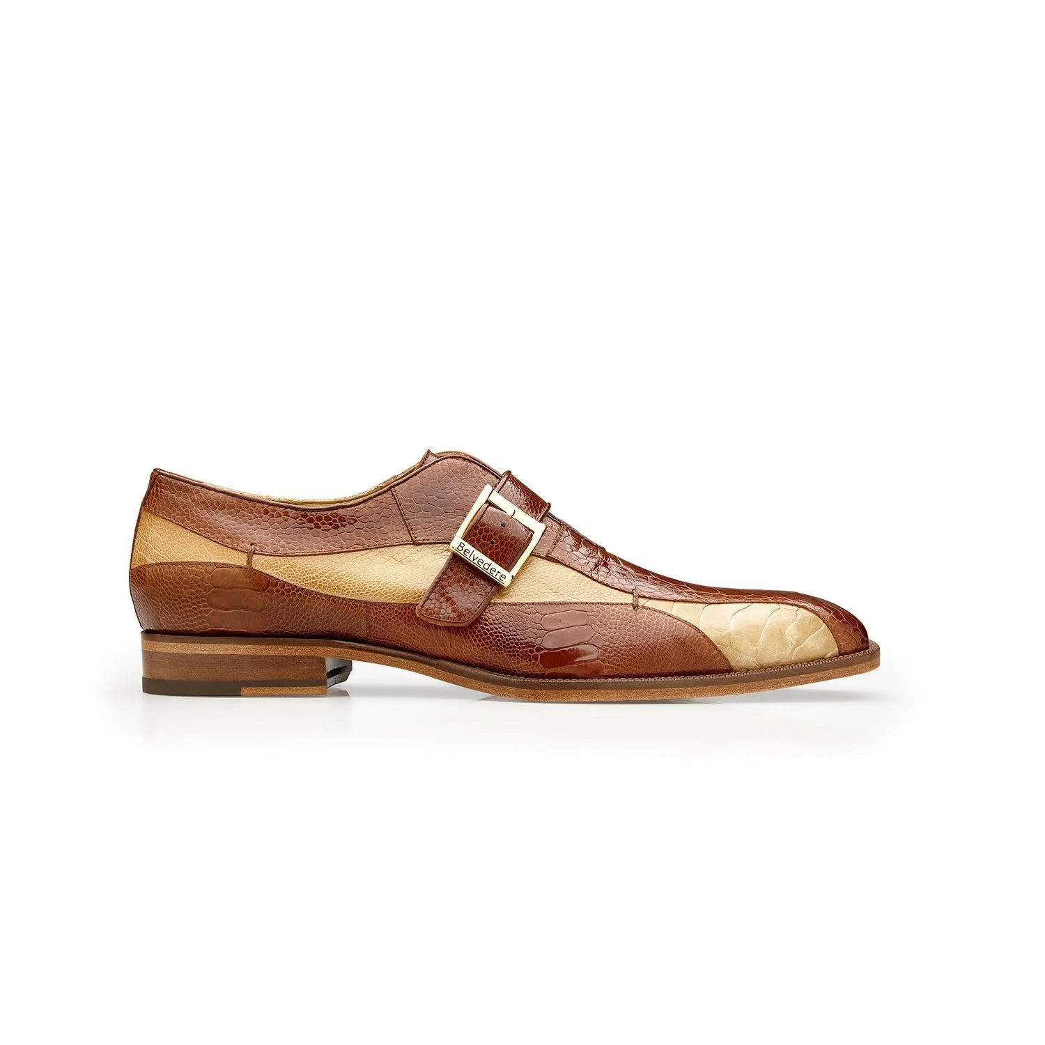 Belvedere Marte R810 Men's Shoes Exotic Ostrich Single Monk-Strap (BV3181)