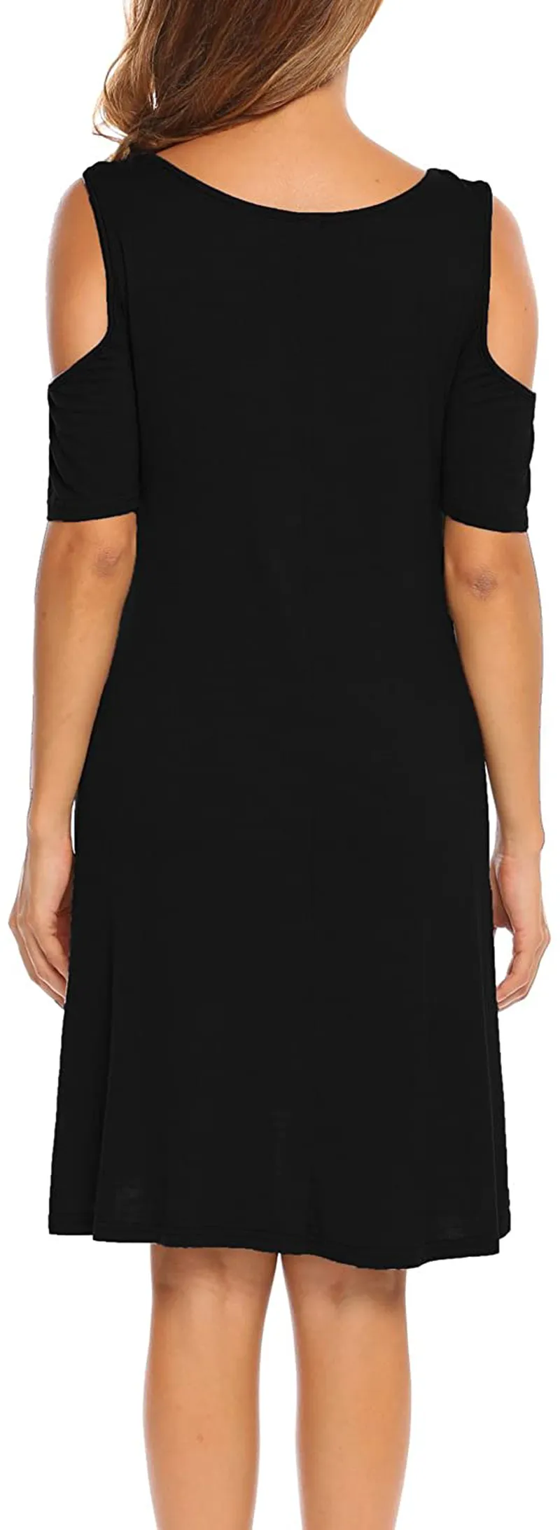 Bluetime Women Summer Cold Shoulder Criss Cross Neckline Short Sleeve Casual Tunic Top Dress (S-3XL)
