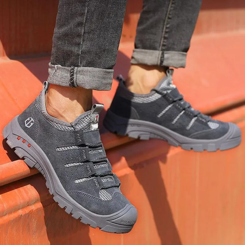 Breathable safety shoes with steel-reinforced toe