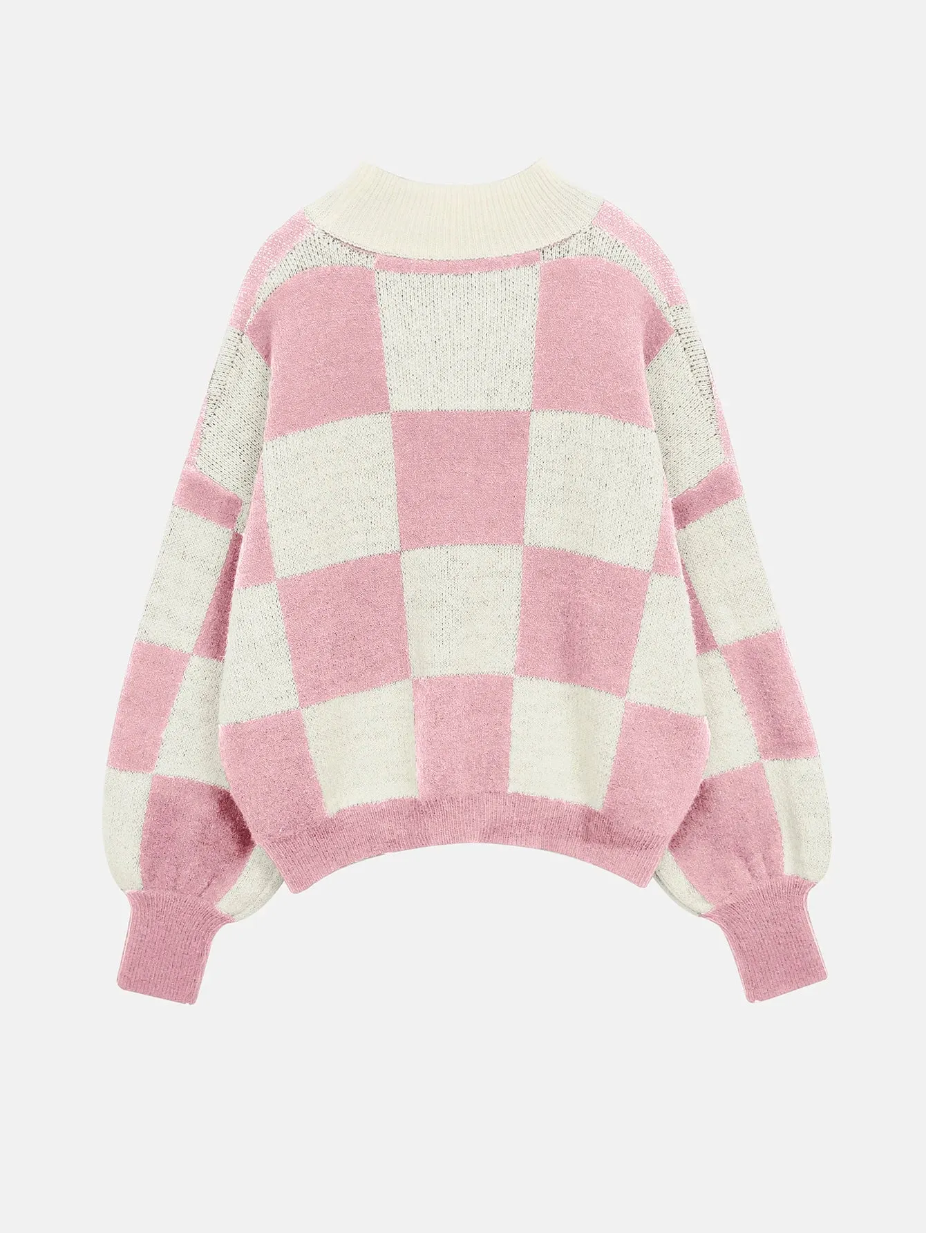 Checkered High Neck Sweater Pink and Cream Jumper