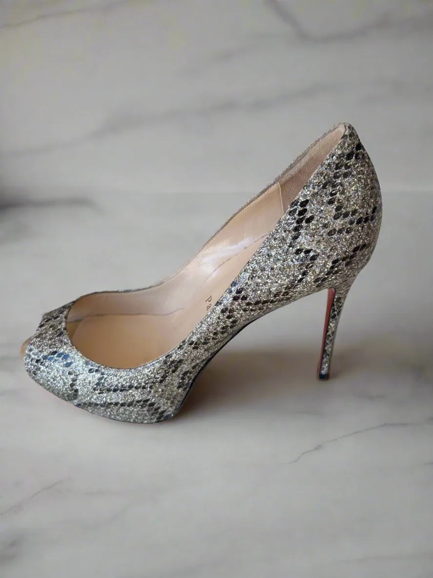 CHRISTIAN LOUBOUTIN Snakeskin Glitter Pumps size - 37