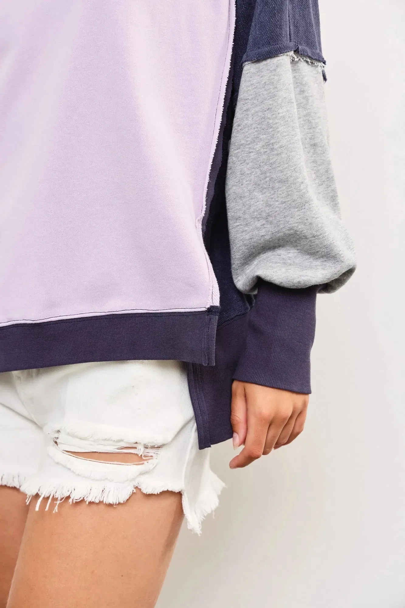 Color Block Side Slit Oversized Sweatshirt