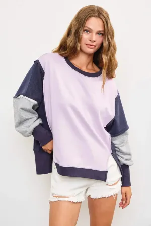 Color Block Side Slit Oversized Sweatshirt