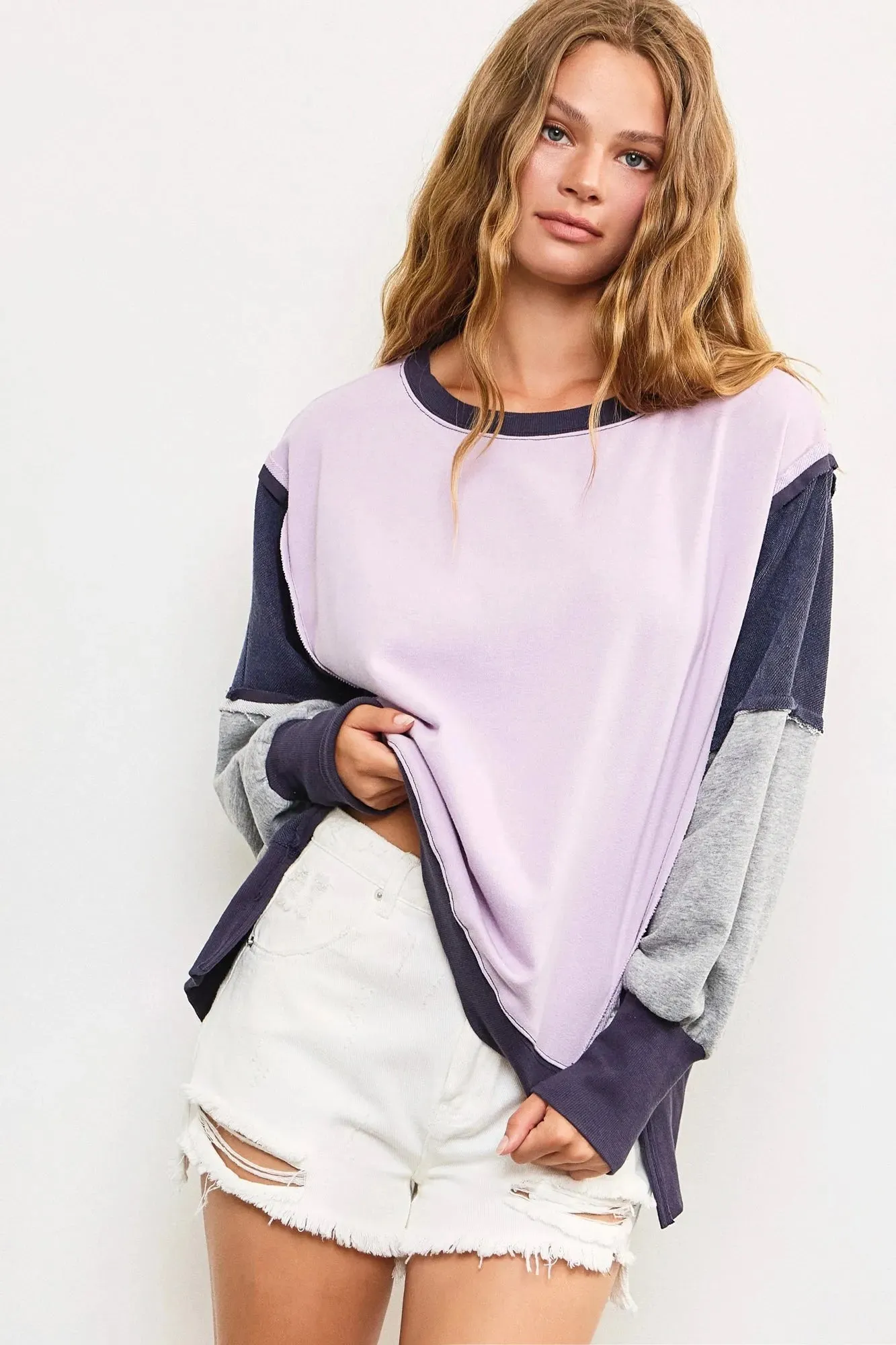 Color Block Side Slit Oversized Sweatshirt