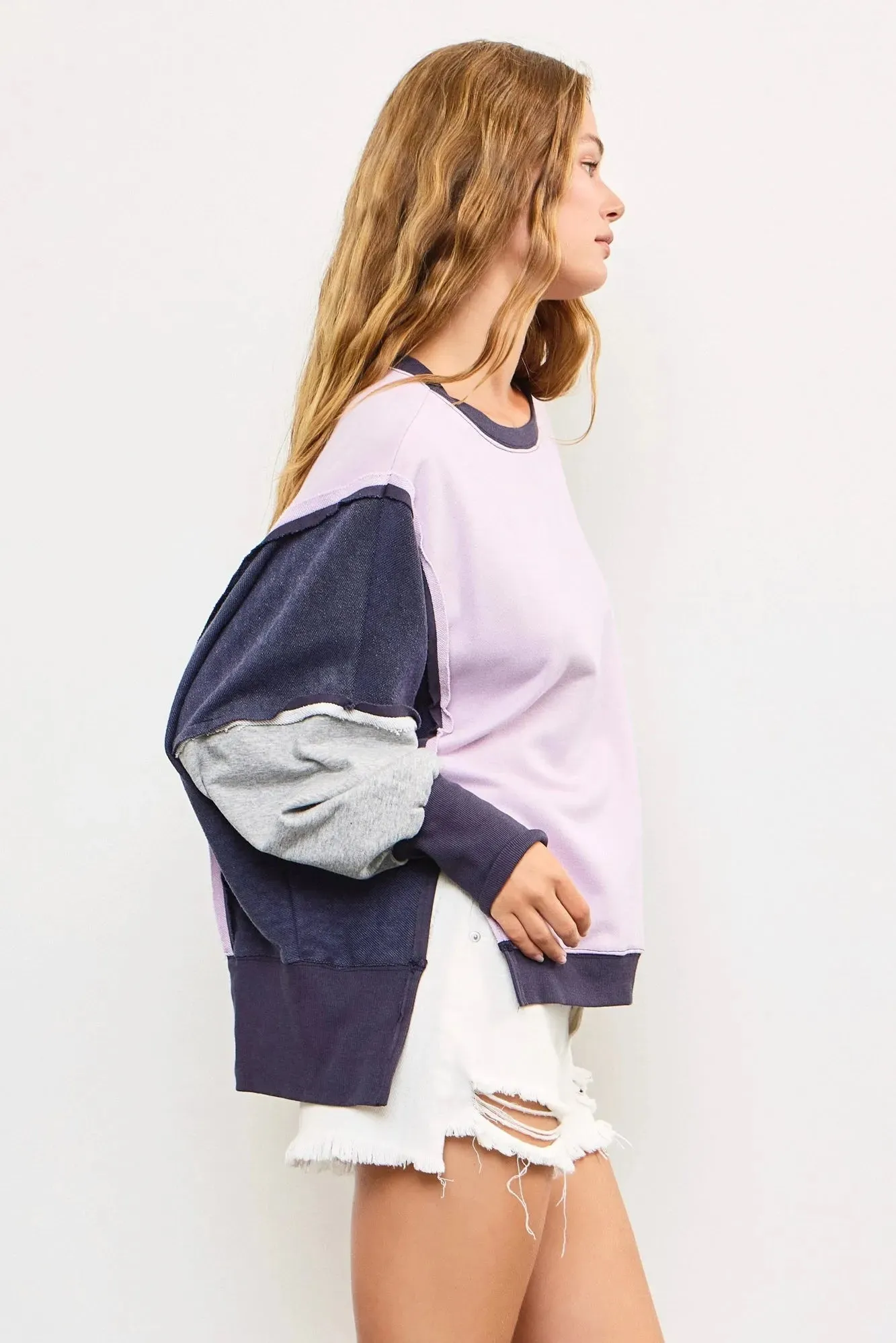 Color Block Side Slit Oversized Sweatshirt