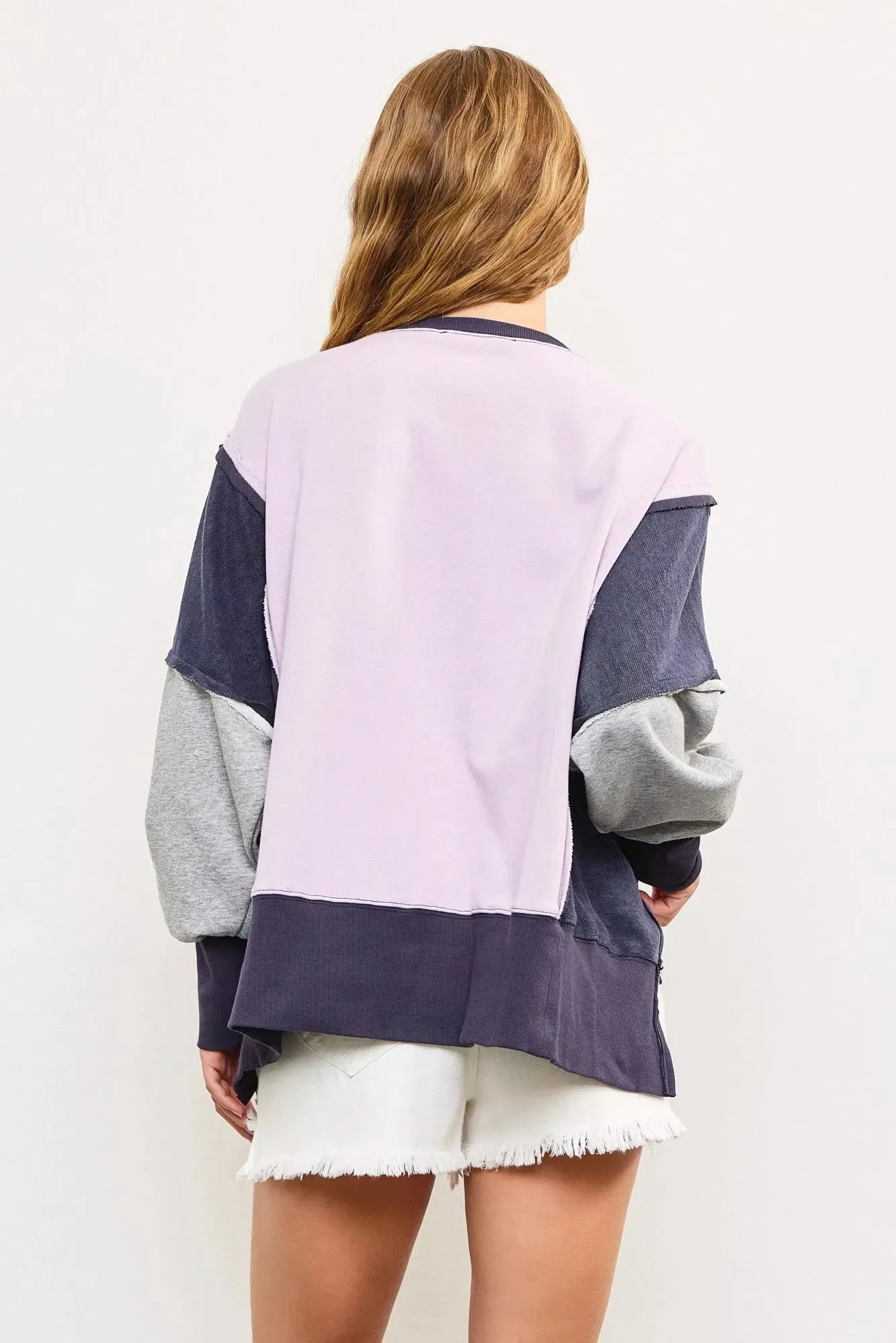 Color Block Side Slit Oversized Sweatshirt