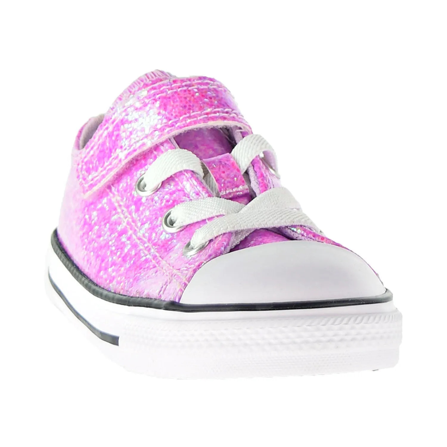 Converse Chuck Taylor AS Hook And Loop Glitter Ox Toddler Shoes Lilac Mist-Black