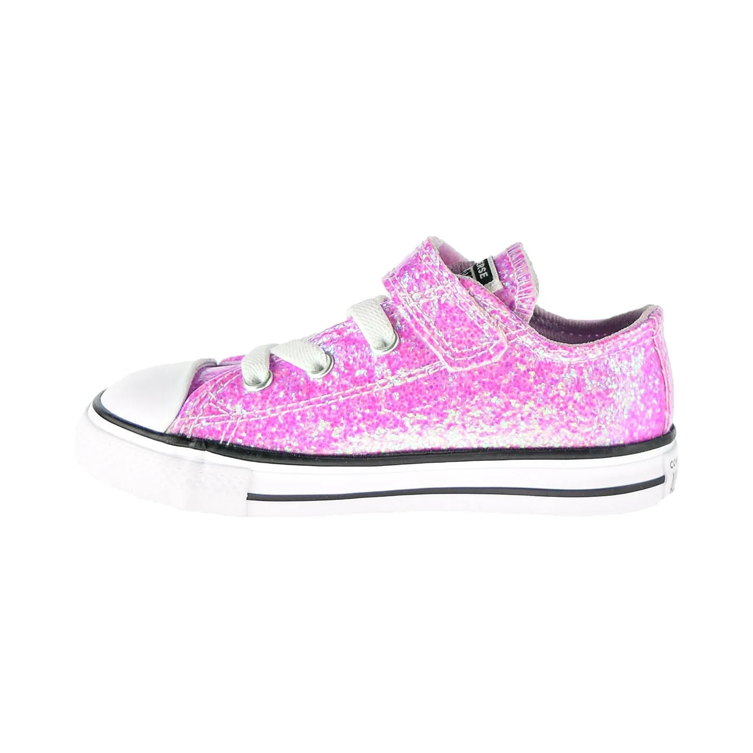 Converse Chuck Taylor AS Hook And Loop Glitter Ox Toddler Shoes Lilac Mist-Black