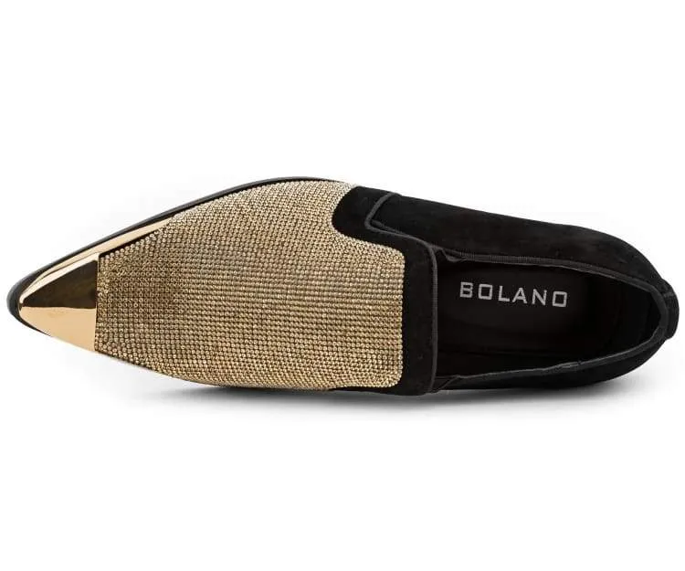 Dezzy Men's Formal Glitter Encrusted Gold Tuxedo Slip on Dress Shoes