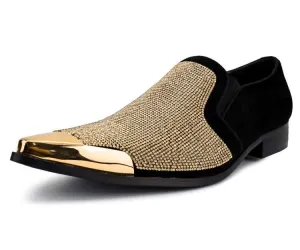 Dezzy Men's Formal Glitter Encrusted Gold Tuxedo Slip on Dress Shoes