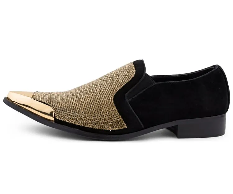 Dezzy Men's Formal Glitter Encrusted Gold Tuxedo Slip on Dress Shoes