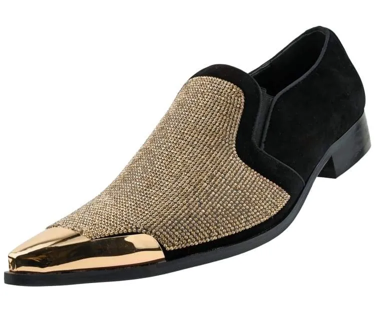 Dezzy Men's Formal Glitter Encrusted Gold Tuxedo Slip on Dress Shoes