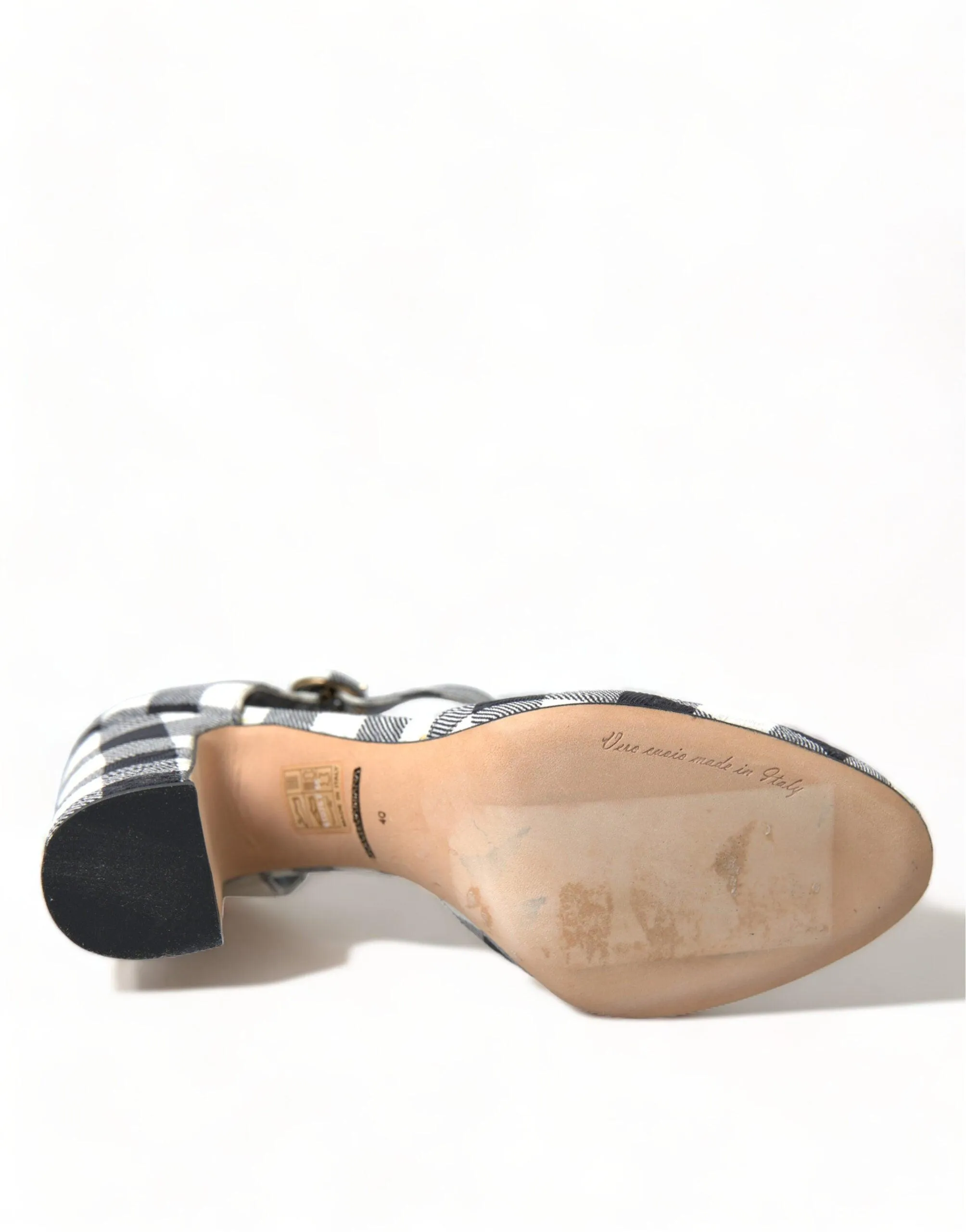 Dolce & Gabbana Black White Gingham Brocade Mary Janes Shoes