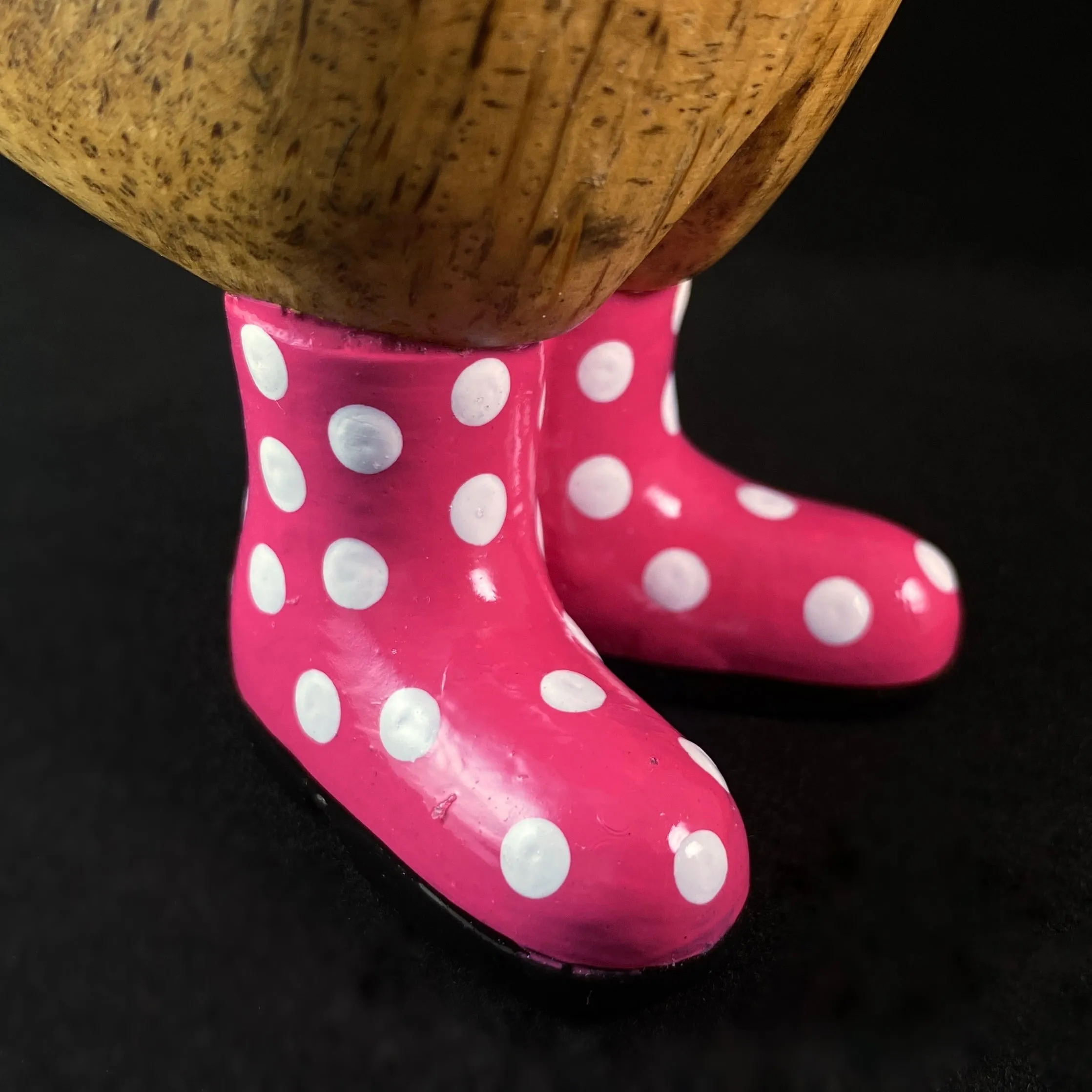 Esme - Hand-carved and Hand-painted Bamboo Duck with Polka Dot Boots