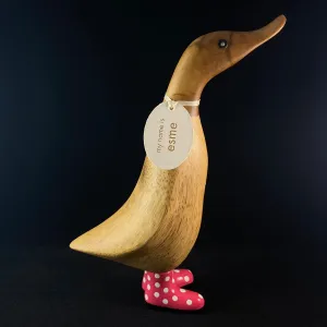 Esme - Hand-carved and Hand-painted Bamboo Duck with Polka Dot Boots