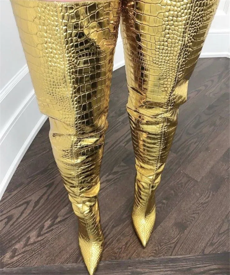 Fashion Is Me Gold Thigh High Boots
