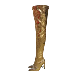 Fashion Is Me Gold Thigh High Boots
