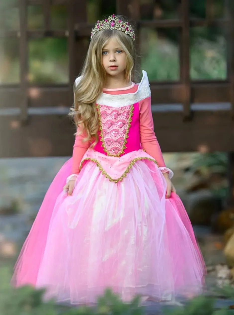 Girls Deluxe Aurora Sleeping Beauty Inspired Princess Dress