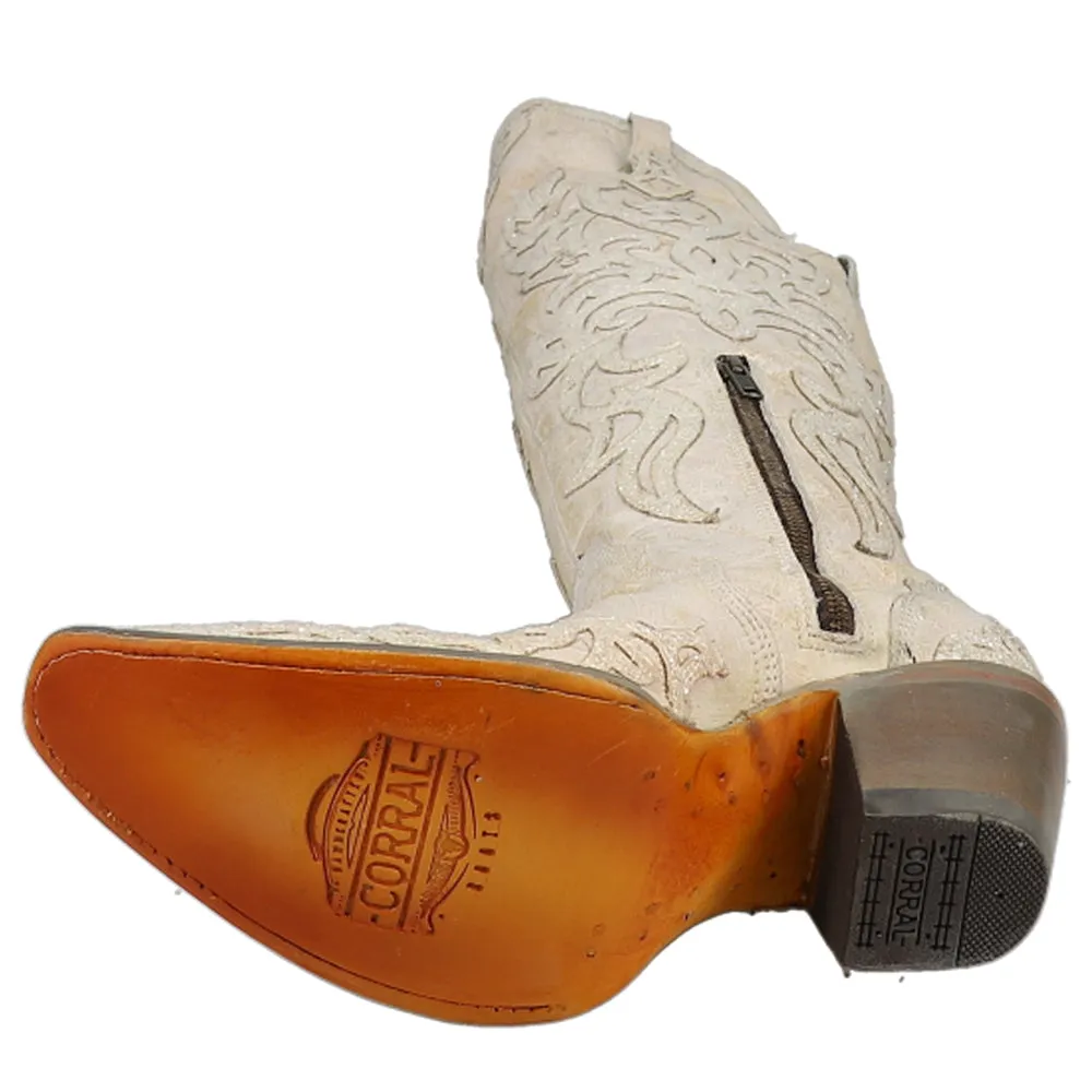 Glitter Tooled Inlay Knee High Snip Toe Cowboy Boots