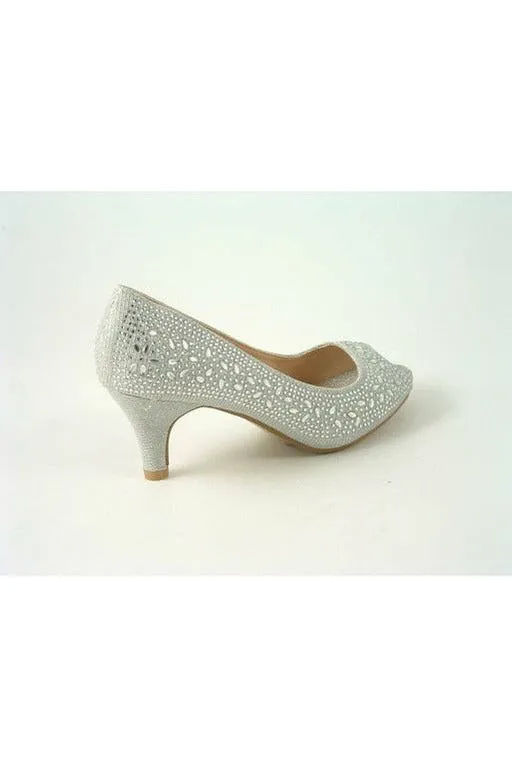 Glitz Shoes Margo Glitter Diamante Mid Heel Peep Toe Shoe