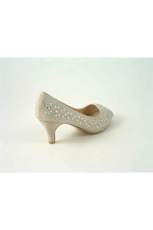 Glitz Shoes Margo Glitter Diamante Mid Heel Peep Toe Shoe
