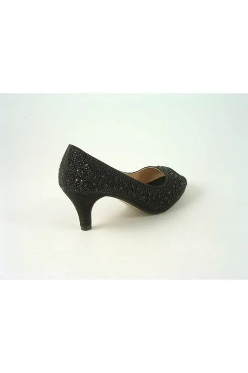 Glitz Shoes Margo Glitter Diamante Mid Heel Peep Toe Shoe