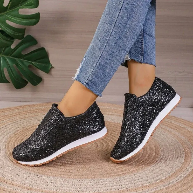Gold Glitter Slip-On Sneakers