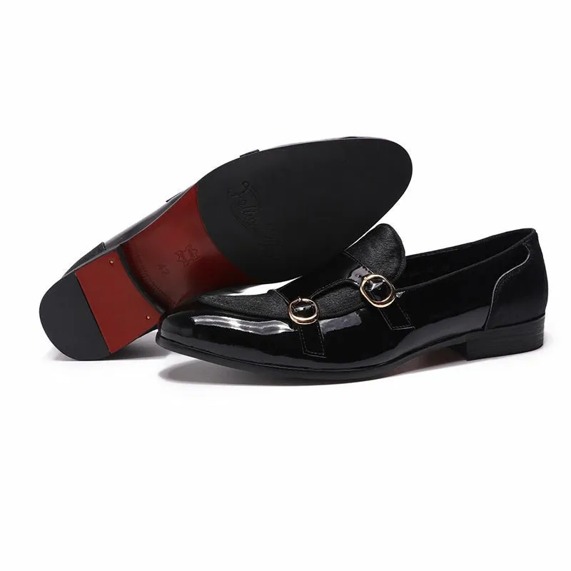 Hand-Made Sheepskin Lined Monk-Strap Cowhide Slip-Ons