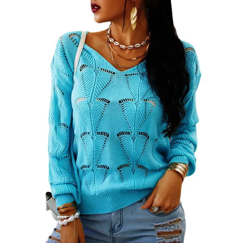 Hollow Out V Neck Solid Color Top Wholesale Clothing Suppliers