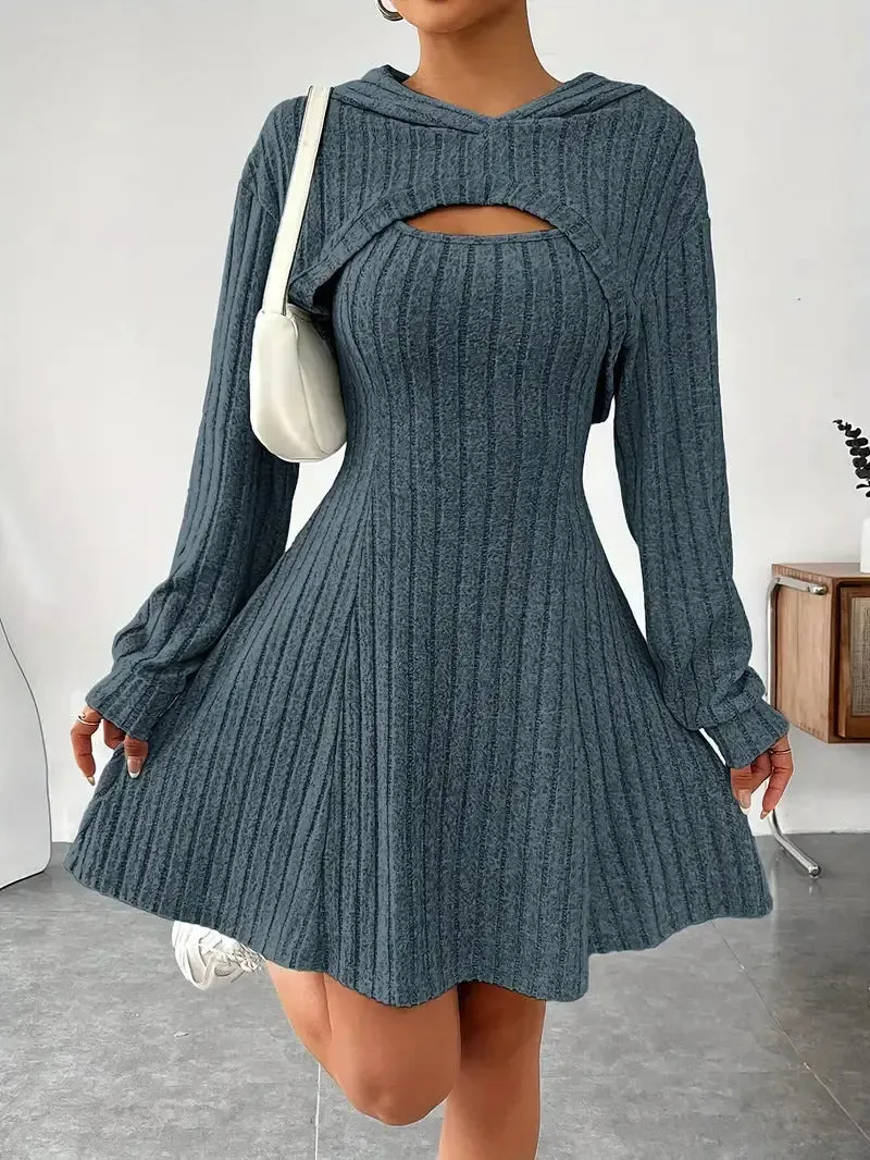 Hooded Shawl Dress Two-piece Set