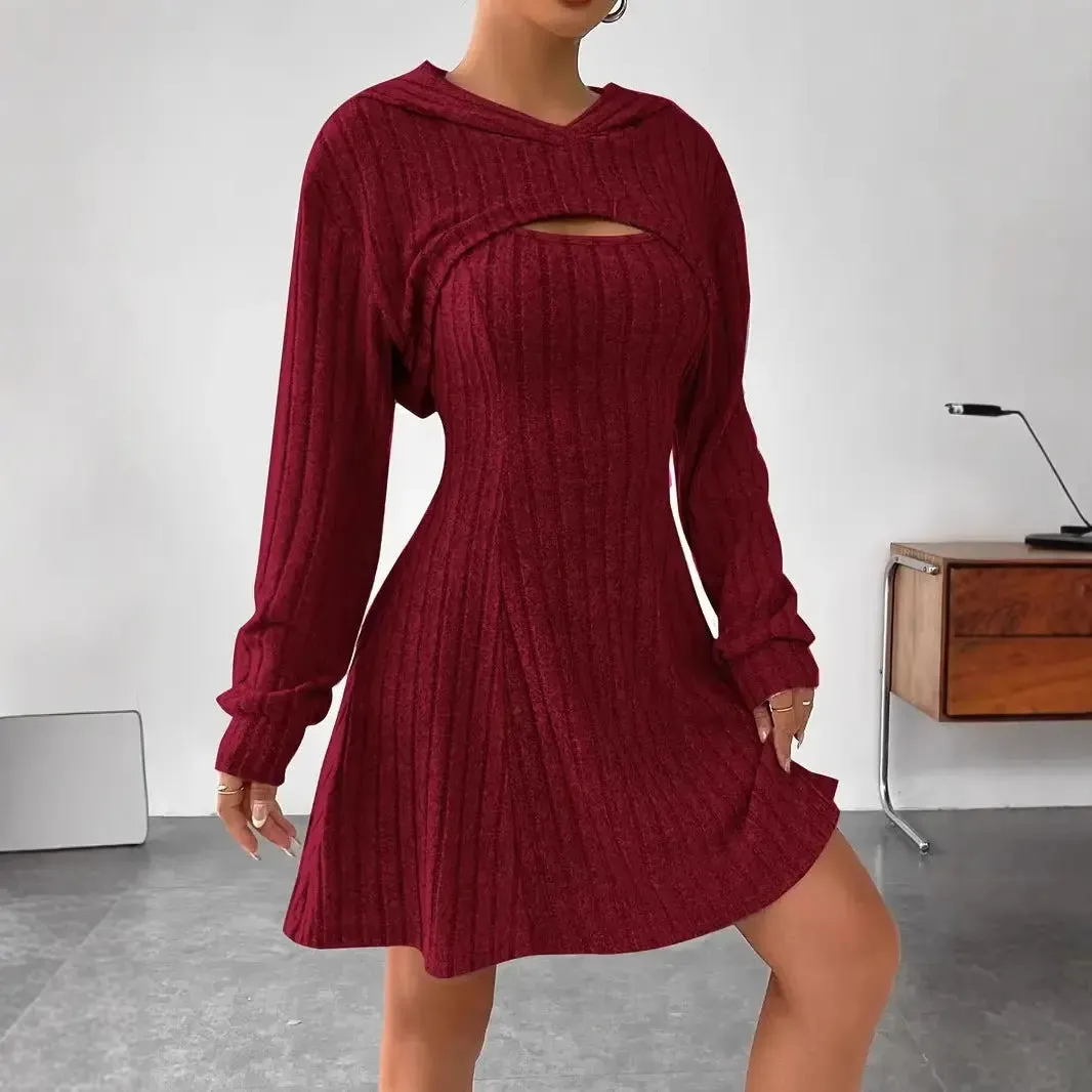 Hooded Shawl Dress Two-piece Set