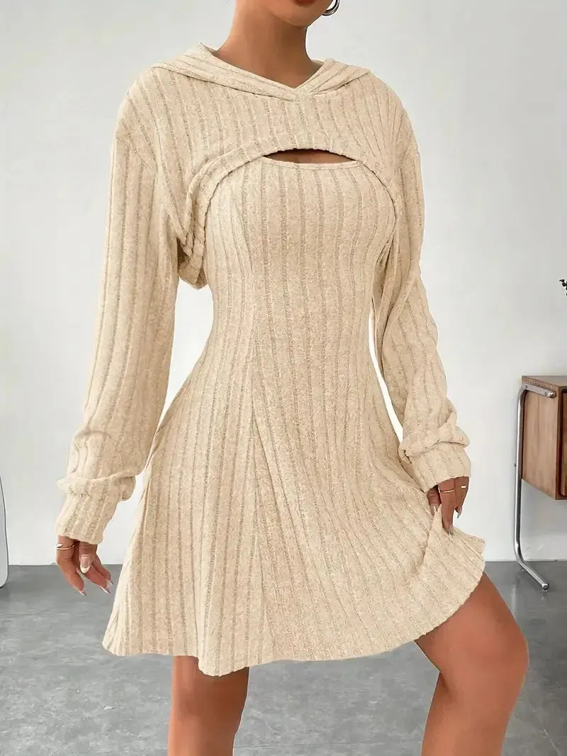 Hooded Shawl Dress Two-piece Set