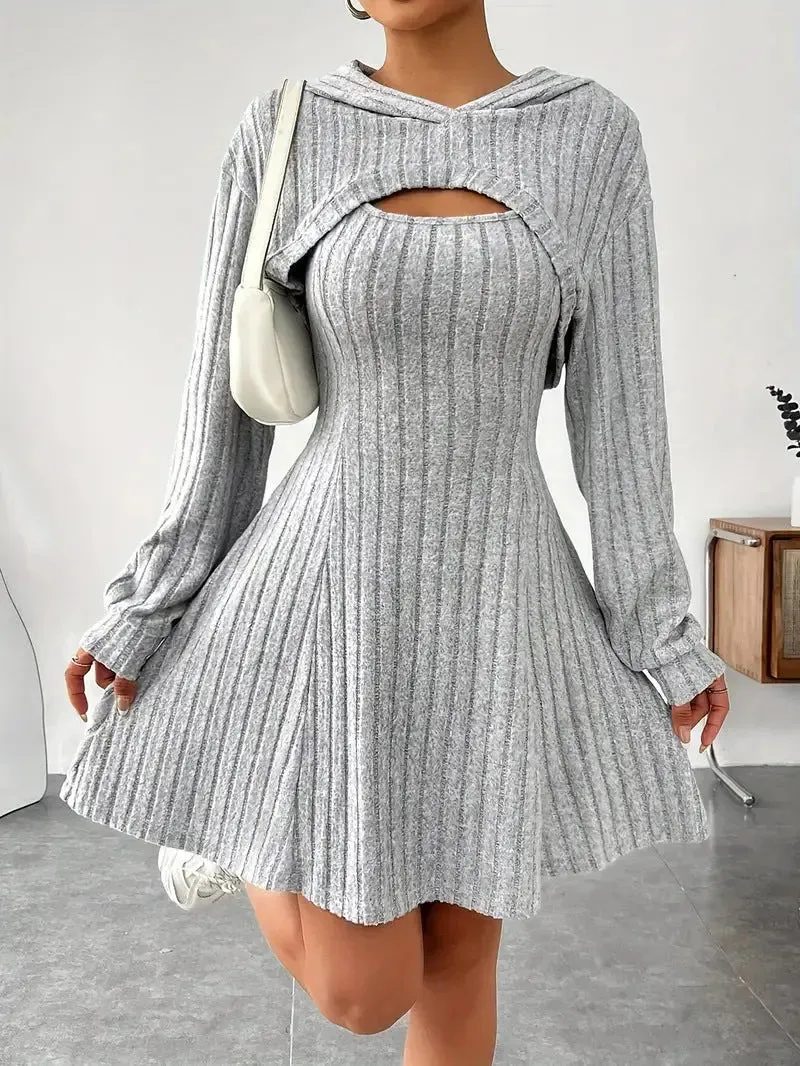 Hooded Shawl Dress Two-piece Set