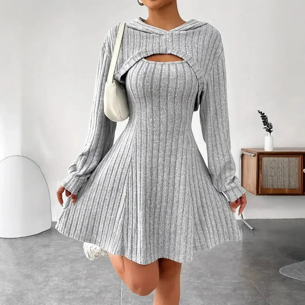 Hooded Shawl Dress Two-piece Set