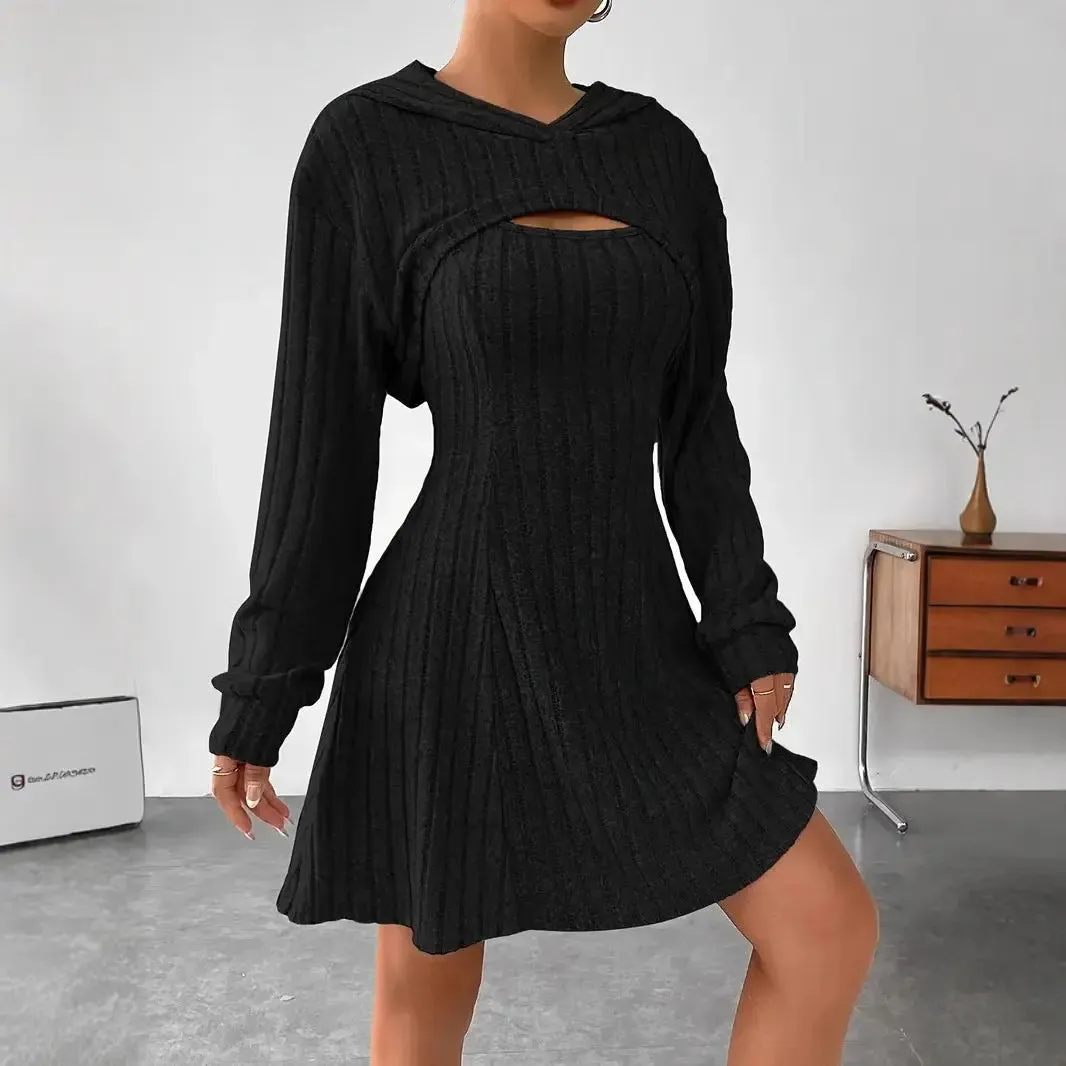 Hooded Shawl Dress Two-piece Set
