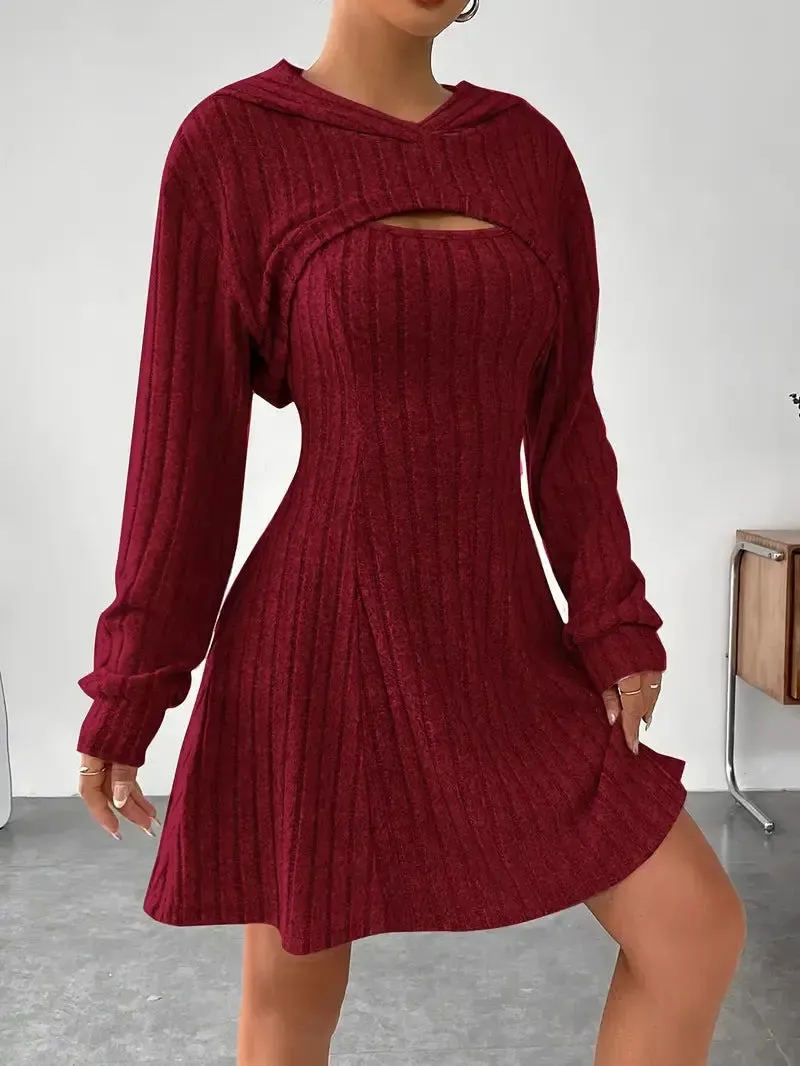 Hooded Shawl Dress Two-piece Set