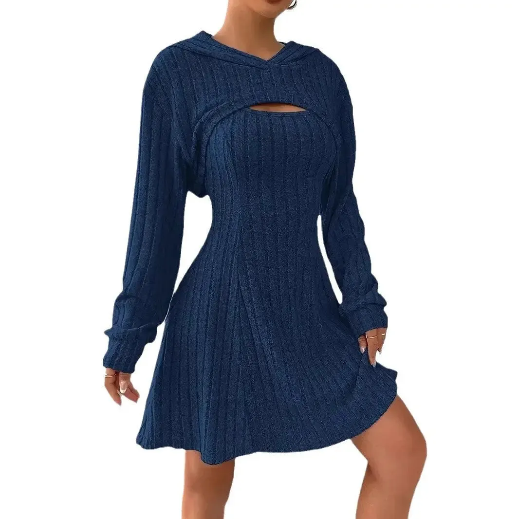 Hooded Shawl Dress Two-piece Set