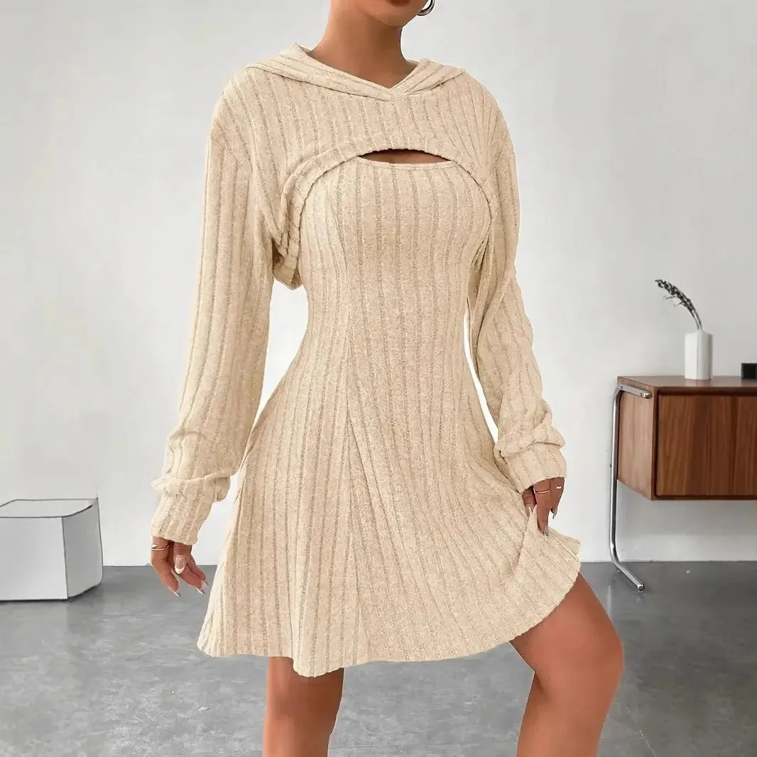 Hooded Shawl Dress Two-piece Set