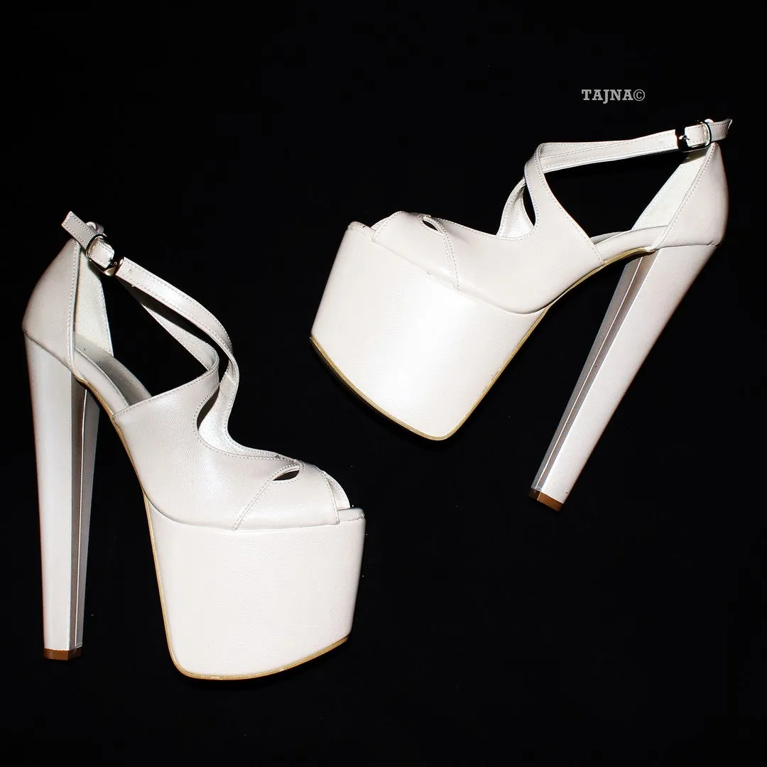 Ivory White Peep Toe 19 cm Platform Heels