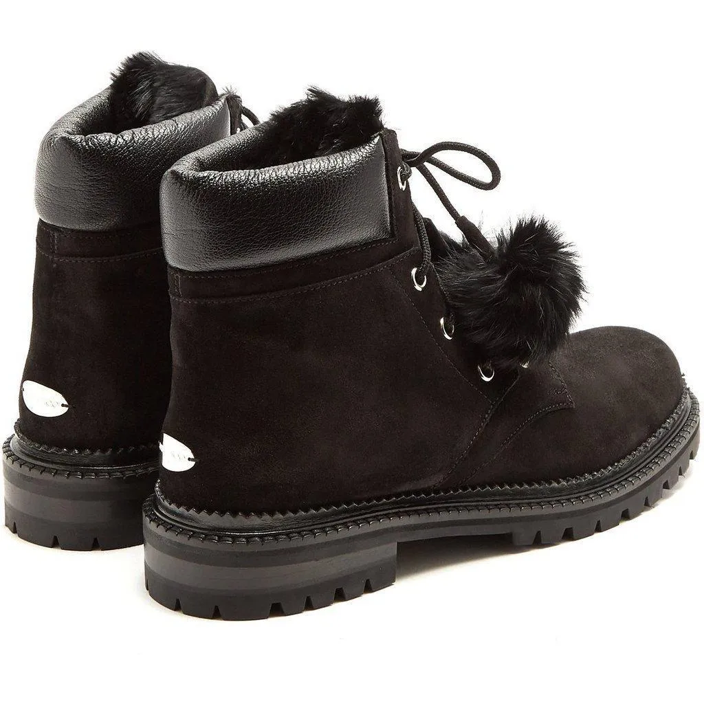 JIMMY CHOO Elba Suede and Rabbit-Fur Ankle Boots, Black