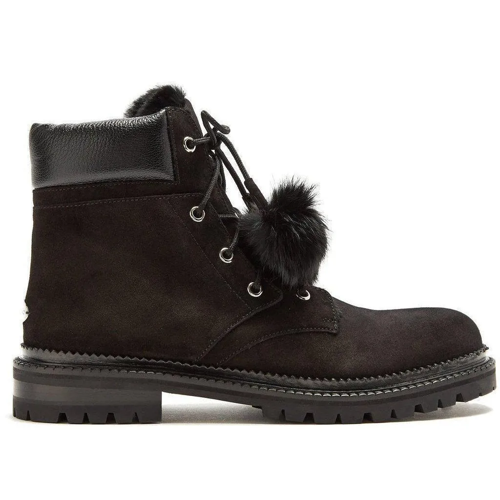 JIMMY CHOO Elba Suede and Rabbit-Fur Ankle Boots, Black